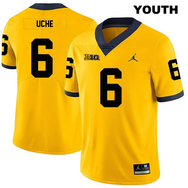 Youth NCAA Michigan Wolverines Josh Uche #6 Yellow Jordan Brand Authentic Stitched Legend Football College Jersey PX25E34QC